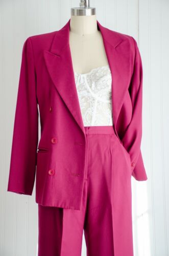 vtg Austin Reed magenta pink wool gabardine pants suit pantsuit - Picture 4 of 7