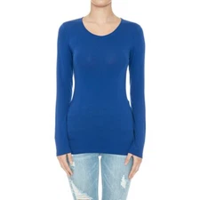 Women's Premium Cotton Basic Long Sleeve T-Shirt Top Soft Knit Solids Crew Neck