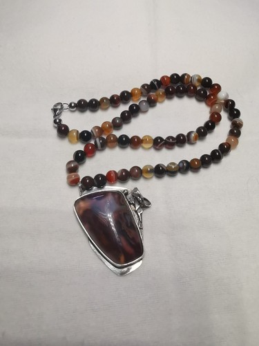 Edelsteinkette - Roter Moosachat Anhänger mit Achat/Jaspis Kette - Bild 3 von 4