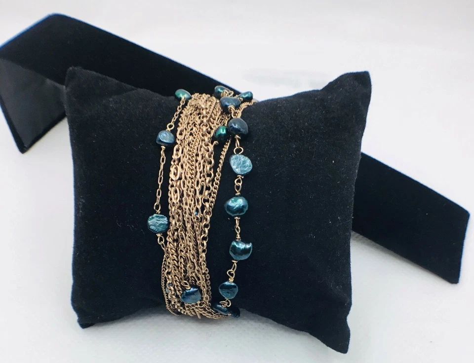 Vintage Kenneth Cole Green Faux Stone Multi-Strand Chain Bronze  Bracelet - Image 4 of 4