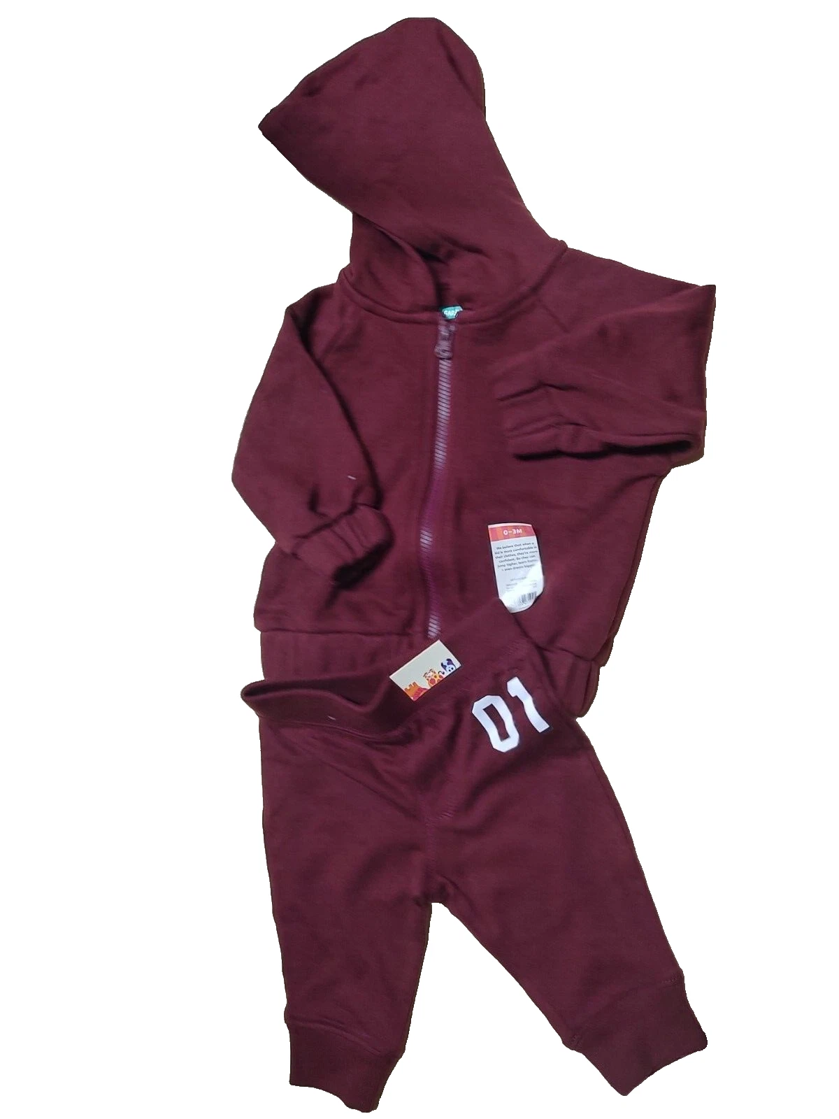Garanimals 2pc Fleece Pants & Zip Hoodie size 0-3mo Burgundy Unisex #FR05