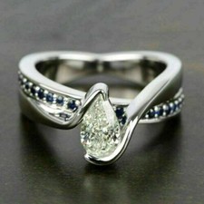14K White Gold Over 2CT Pear Shape Lab-Created Diamond Engagement Wedding Ring
