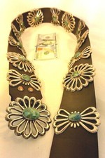 XL 24 ozt Navajo CONCHO BELT 14 Tufa Sand Cast Sterling Silver Turquoise Buckle
