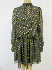 Adrianna Papell Polka Dot Dress Black Gold Long Sleeve Size 10 NWT