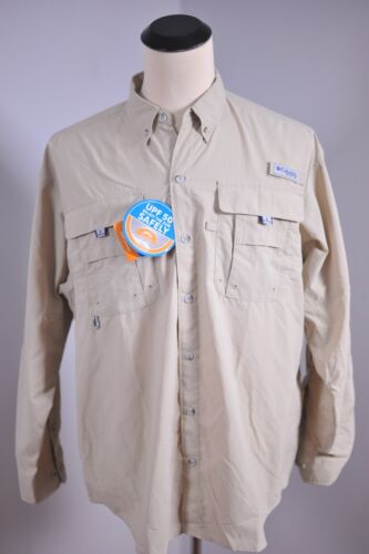 NWT Columbia Bahama II LS Button Front Shirt Beige Men's Large L