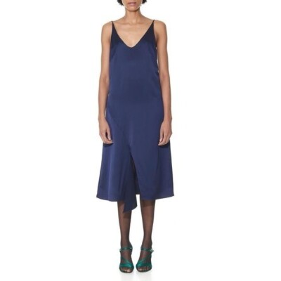 Tibi / Celestia Navy Blue Satin Slip Midi drape Dress 4 | eBay