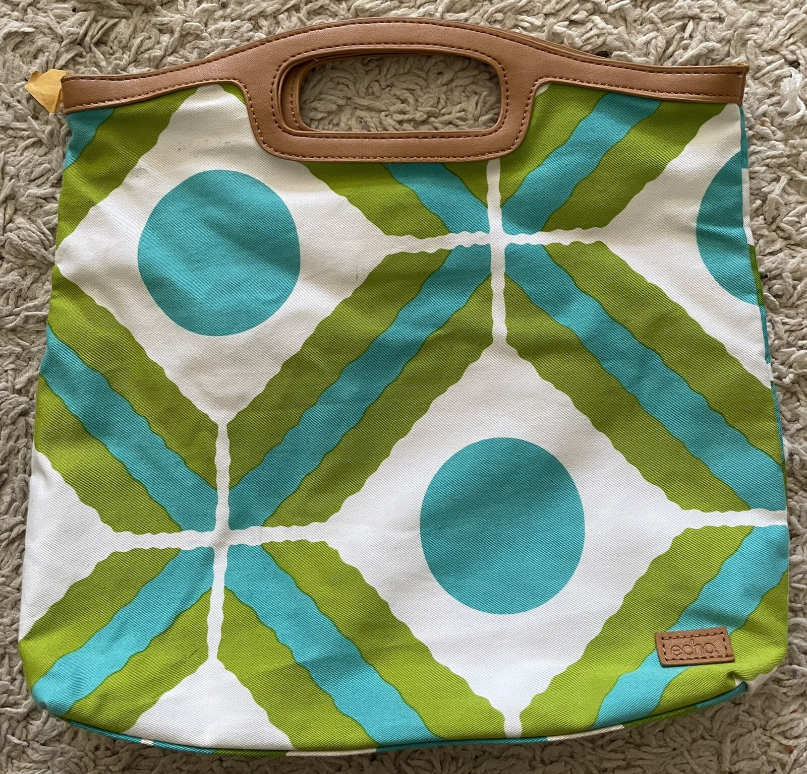 ECHO white green blue brown rectangular clutch ba… - image 3