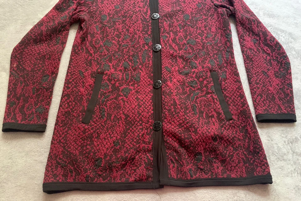 Dennis Basso Cárdigan Camisa Top Mujer Pequeño Rojo Negro Botón Logo Manga Larga Foto 2 de 4