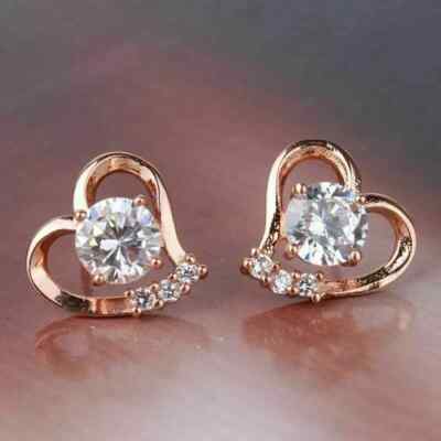 Romantic Heart Wedding Earrings 14K Rose Gold Plated 2.31 Ct Lab Created Diamond