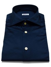 Kiton Hemd in Jersey in Dunkelblau mit Haikragen