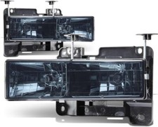 88-04 Chevy GMC Headlight Assembly Smoked Lens Housing Pair Headlights Bumper
