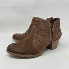 Earth Marion Brown Leather Side Zip Booties, Women’s Size US 6.5B