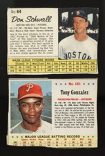 1962 JELLO #64 DON SCHWALL RED SOX 1963 JELLO #181 TONY GONZALEZ SHORT PRINT SP 