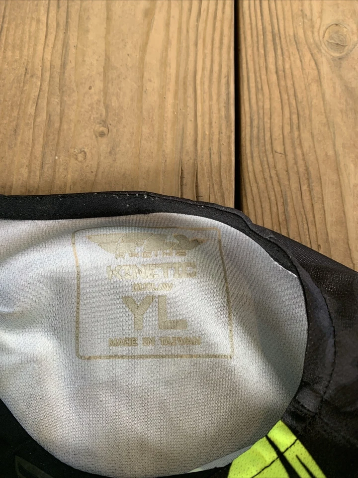 Camisa Fly Racing Niños Jóvenes Grande Negra Verde Tejida Cinética Outlaw Foto 3 de 4