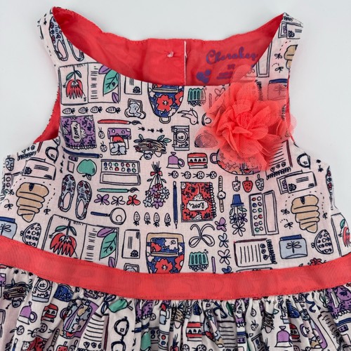 Cherokee Girls Size 3T All Over Design A-Line Dress w Pink Flower Sleeveless - Picture 2 of 10