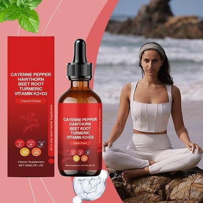 5X Pepper Supplement Liquid Drops + Hawthorn Berry, Vit amin D3 K2 Organic New