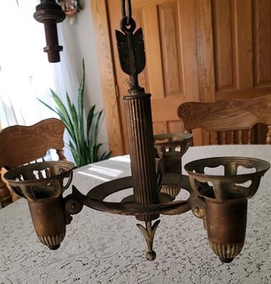 Antique French Empire Style Arrow 3 Socket Chandelier Light For Restoration
