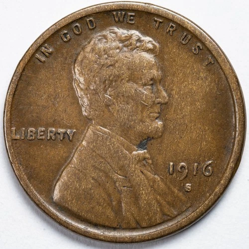 1916-S Lincoln Wheat Penny San Francisco Mint Very Fine (VF)