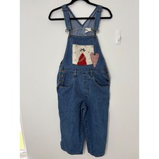 Designs by Chrissy Vintage Denim Overalls Patchwork Folk Art Heart Blue USA Made