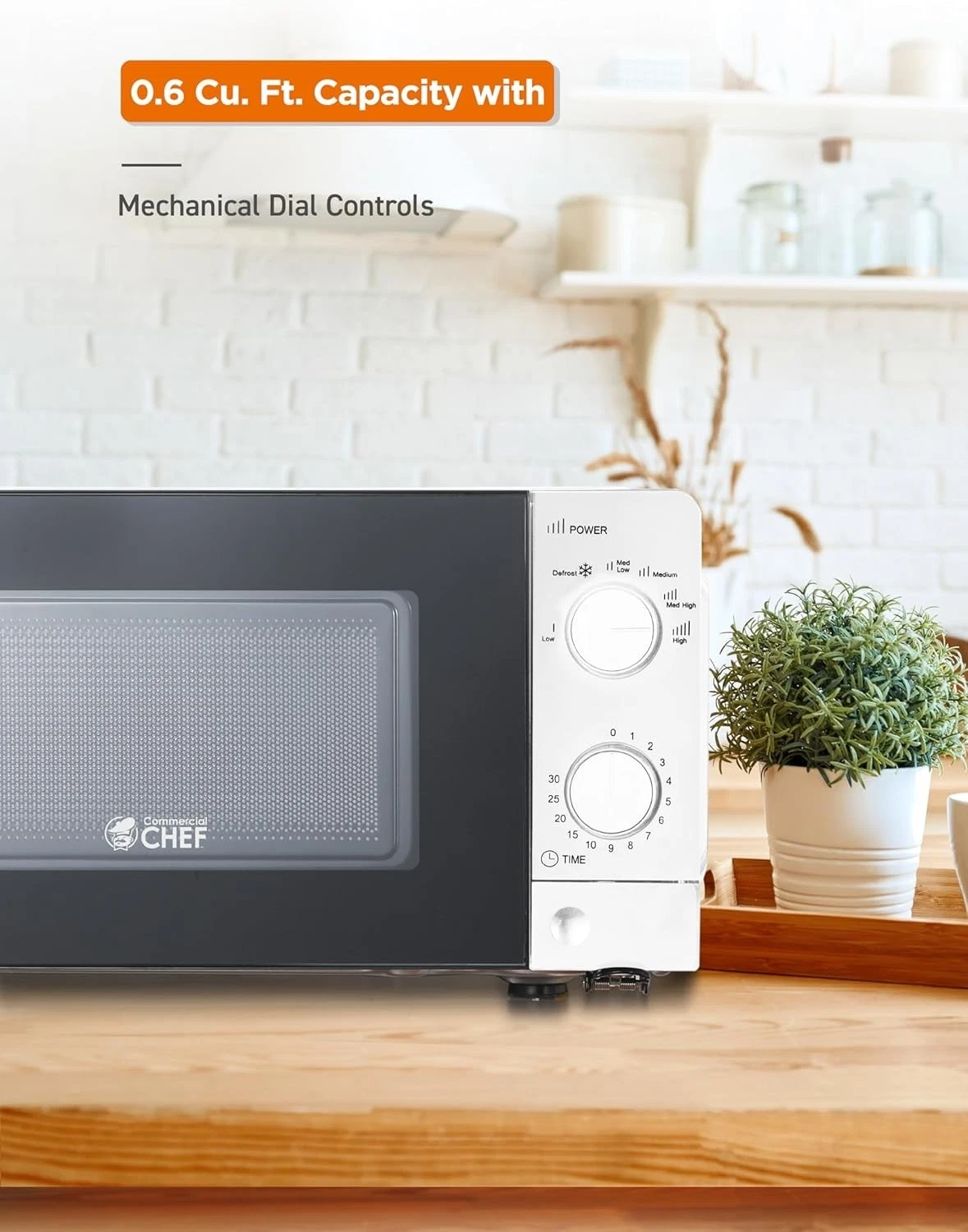 Commercial Chef Countertop Small Microwave Oven, 9.5 Inch, White