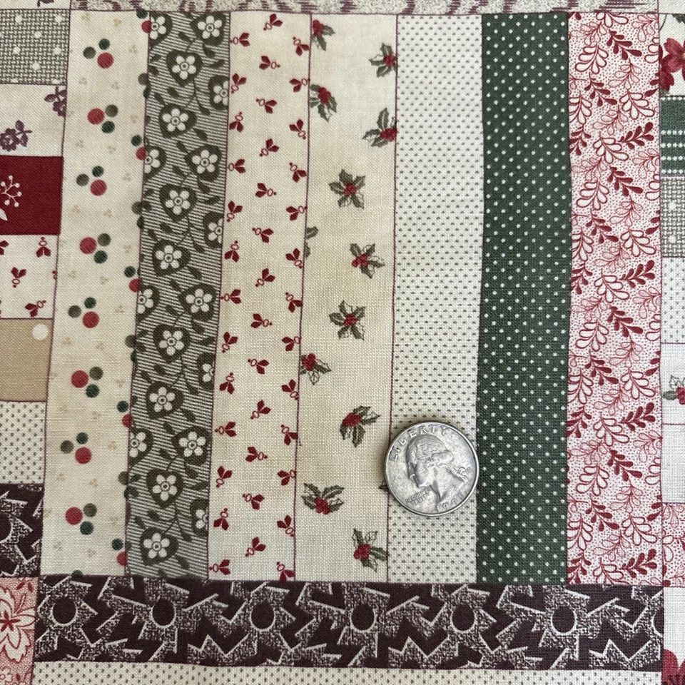 Mistletoe Manor By Moda 100% Cotton Quilting Fabric 1 Yard Cream Red Stripes - Image 3 of 4