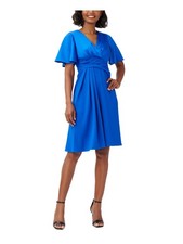 ADRIANNA PAPELL Womens Blue Flutter Sleeve Above The Knee Fit + Flare Dress 4