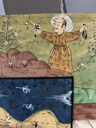 Ancienne gouache Indo-moghol XIXe : partie de chasse au tigre de l'Empereur - Photo 11/14