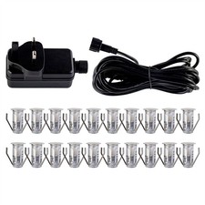 SET OF 20 - 15mm IP67 ROUND COOL WHITE LED DECKING / GROUND / PLINTH LIGHT KIT