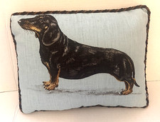 Dachshund Dog Pillow Decorative Lumbar 11 x 15" Linen with Cord Trim EUC 2 Sided