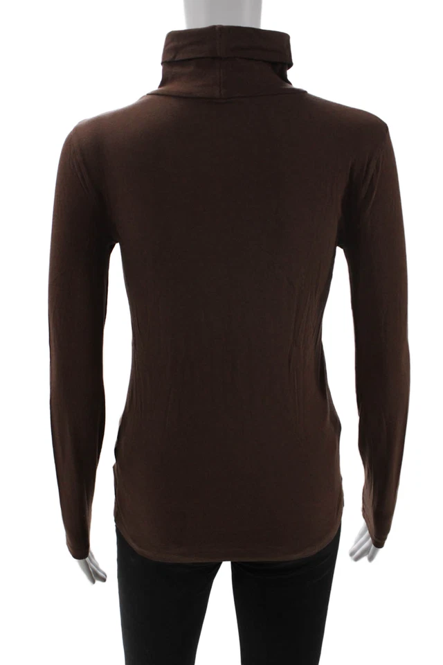 Top básico de manga larga de cuello alto de algodón marrón talla XS J Crew para mujer Foto 3 de 4