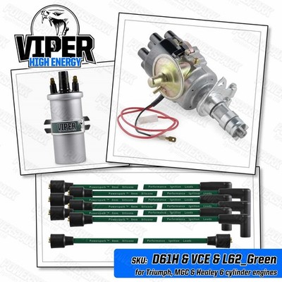 Triumph Electronic Distributor High Energy Coil Green HT Leads MGC Healey 6 Cyl