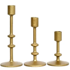 Candle Holder Table Decor, Antique Brass Gold Taper Candle Holder Set of 3, I...