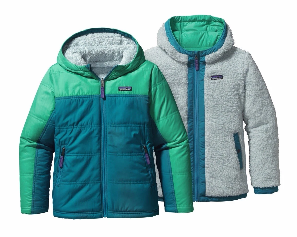 PATAGONIA Kids Puffer Jacket Girls Small 7-8 Reversible Sherpa Hooded Full Zip