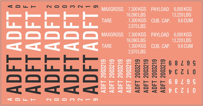 ADF 20  Container Marking Multi-Scale Water Slide Decals for Scale Models