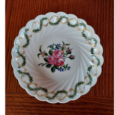 Haviland Limoges Floral Porcelain Scalloped Bowl 5 in White Green Gold