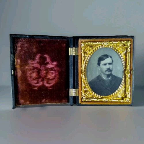 SHARP  Tintype Of A Man Dark Hair And Moustache In Black Full Union Case