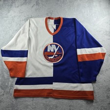 VTG CCM New York Islanders NHL Blue White Orange Split Hockey Jersey Blank XXL