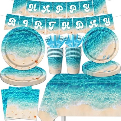 Beach Party Supplies 142Pcs Ocean Waves Birthday Party Supplies Tableware Set...