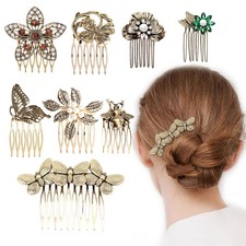 8 Pack Vintage Hair Side Combs for Women Decorative, INLAZYTIM Retro Gold Pea...