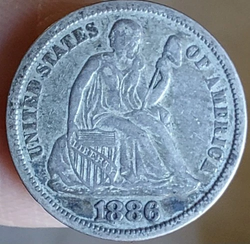 1886  SEATED LIBERTY SILVER DIME — VF — FREE SHIPPING!