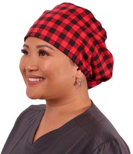 Euro Style Riley Comfort Scrub Cap - Black and Red Buffalo Check