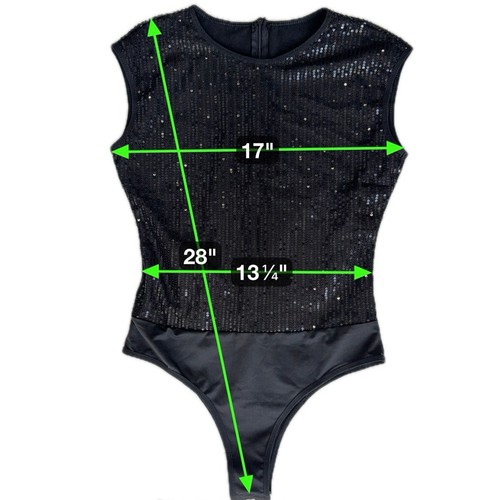 New Black Sequined Bodysuit Medium Snap Closure Club Holiday Glam Bling Sparkle - Picture 6 of 12