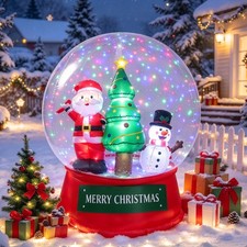6ft Giant Inflatable Christmas Snow Globe with LED Lights Swirling Snow, Fe...