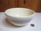 McCoy Pottery 7" Ribbed Mixing Bowl Pink Blue Bands Stripes Stoneware USA