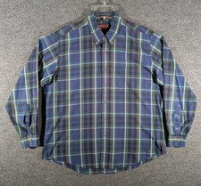 VTG Chaps Ralph Lauren Long Sleeve Button Shirt Blue Tartan Plaid 90s Mens Sz XL