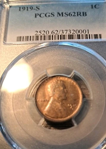 1919 S Lincoln Wheat PCGS MS 62 R/B