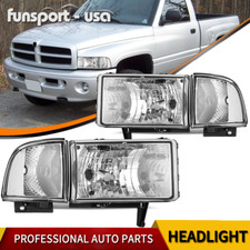Headlights Assembly Fits 1994-2002 Dodge Ram 1500 2500 3500 Chrome Clear Corner