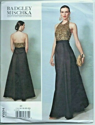 Vogue Pattern 1534 Badgley Mischka Halter Dress w/Top & Skirt Effect Size  14-22 | eBay