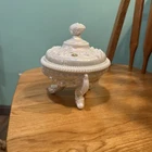 VTG Westmoreland Argonaut Pearl Opalescent Seashells Dolphin Footed Candy Dish