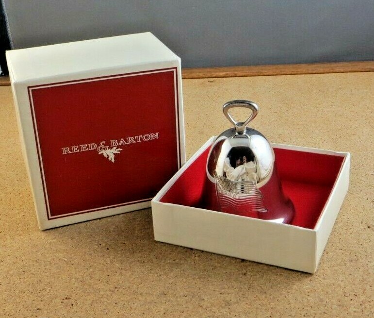 Reed & Barton Silver Plated God Bless America Bell Ornament Christmas #3